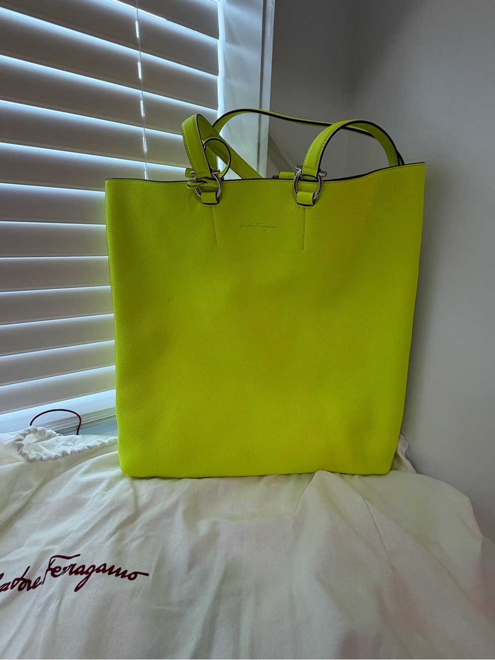 Salvatore Ferragamo Neon Lime Leather Tote